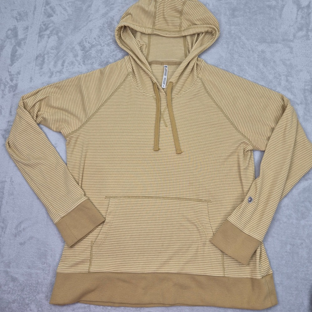 Kuhl Stria Womens L Striped Pullover Hoodie Yellow White Long Sleeve Lightweight - Picture 4 of 9